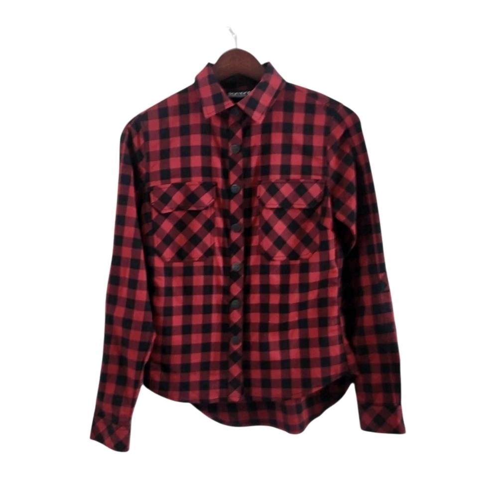 Sombrio Womens Size XS Silhouette Riding Shirt Red Black Buffalo Plaid Snap Top